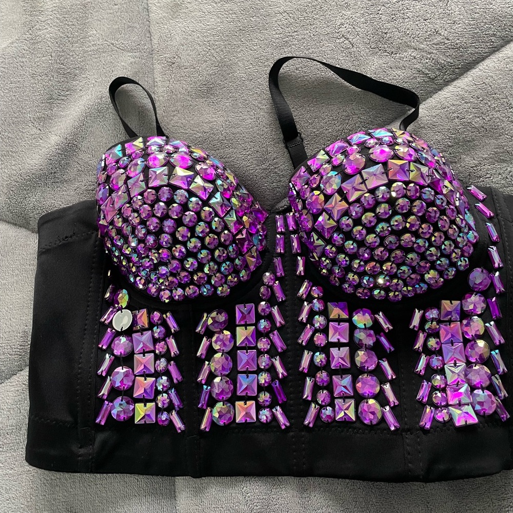Black and Purple Bejeweled Bustier